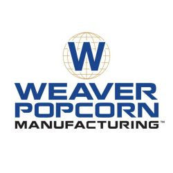 Weaver Popcorn Manufacturing logo featuring a blue W over a golden globe, with the company name in bold blue and black text below. Exclusive Auction: Premium New & Used Popcorn Processing & Packaging Equipment from Weaver Popcorn Manufacturing.